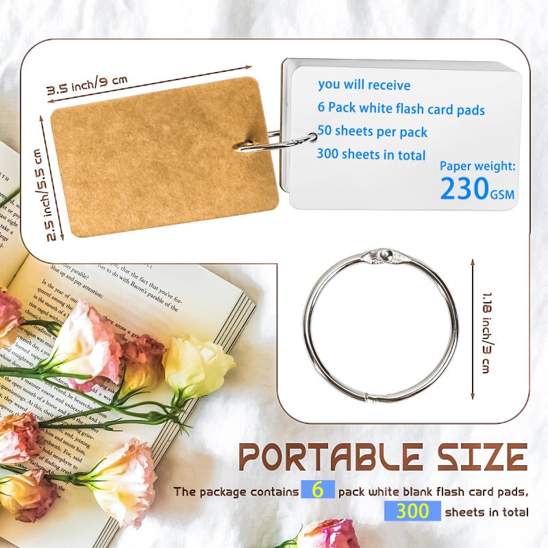 MotBach 300 Pcs Flash Cards 2x3 Inch Index Cards with Ring Lined Note Card Bood Flashcards, Mini Blank Flash Cards 2x3 White Card Pad Index Note Bood 2 x 3 Notecards for Studying School Supply College - Image 2