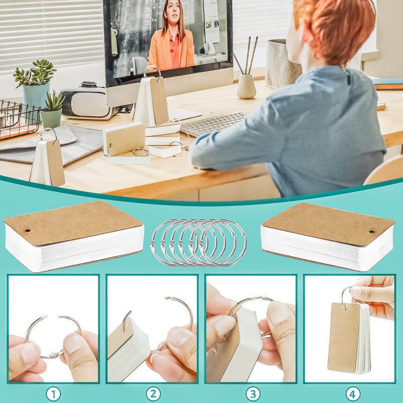 MotBach 300 Pcs Flash Cards 2x3 Inch Index Cards with Ring Lined Note Card Bood Flashcards, Mini Blank Flash Cards 2x3 White Card Pad Index Note Bood 2 x 3 Notecards for Studying School Supply College - Image 4