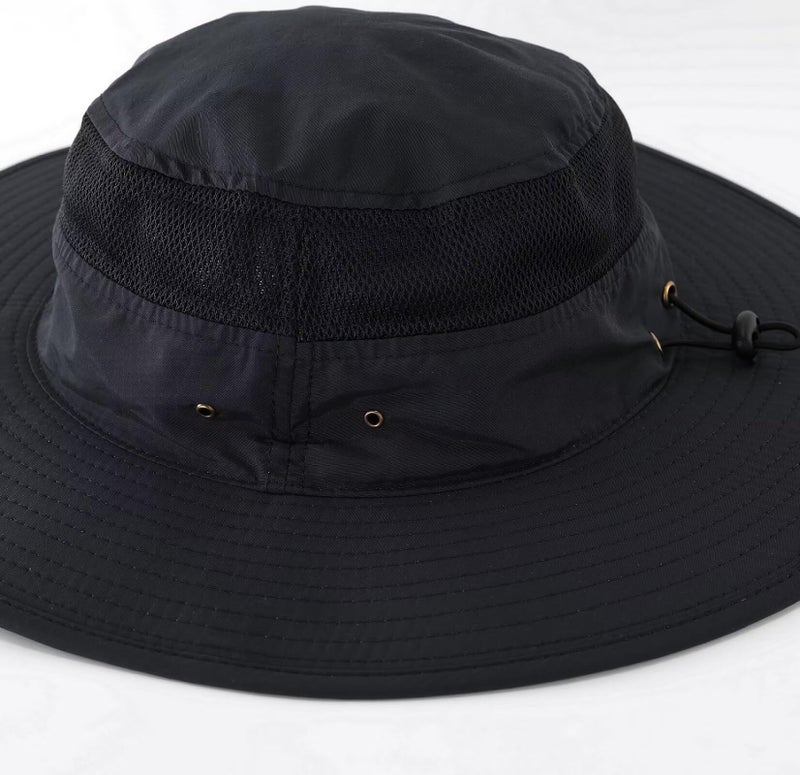 Home Prefer Men's Sun Hat UPF 50+ Wide Brim UV Protective Safari Outback Bucket Hat Fishing Hat Black - Image 4