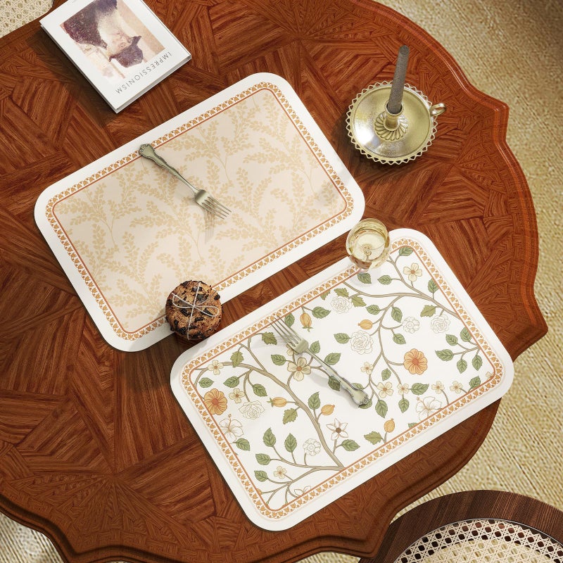 ISAENNE Skin Colour PVC Placemats Set of 6,Rectangular Floral Placemats,Waterproof and Heat-Resistant Branch Leave Pattern,Decoration for Kitchen,Dinning,Parties, Holiday,12"*17" - Image 4
