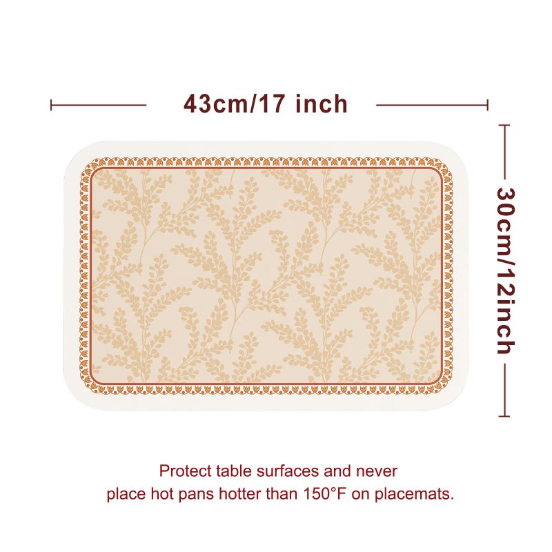 ISAENNE Skin Colour PVC Placemats Set of 6,Rectangular Floral Placemats,Waterproof and Heat-Resistant Branch Leave Pattern,Decoration for Kitchen,Dinning,Parties, Holiday,12"*17" - Image 5