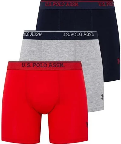 U.S. Polo Assn. BASE. Polo Assn. Men's Red - Gray Melange - Navy Blue 3-Piece Long Leg Boxer 80454Y
