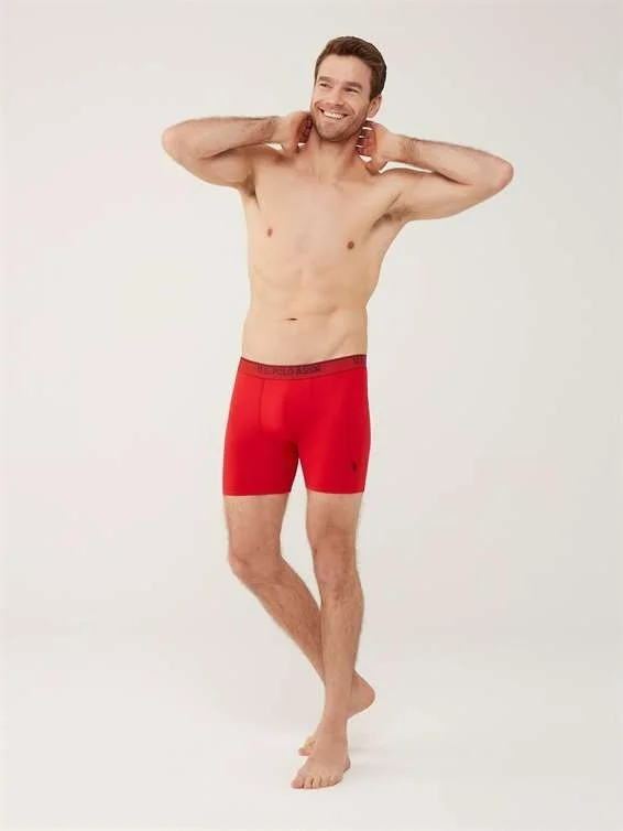 U.S. Polo Assn. BASE. Polo Assn. Men's Red - Gray Melange - Navy Blue 3-Piece Long Leg Boxer 80454Y