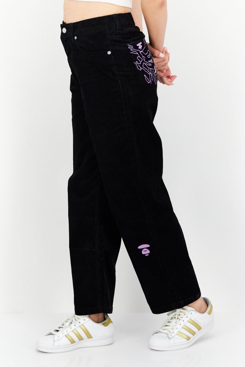 Aape By A Bathing Ape Women Regular Fit Embroidered Straight Pants, Black  - Image 2