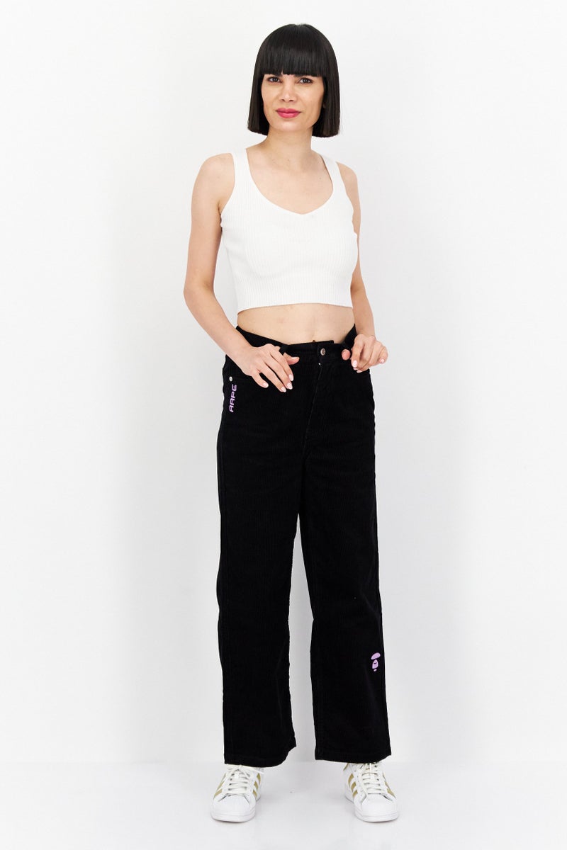 Aape By A Bathing Ape Women Regular Fit Embroidered Straight Pants, Black  - Image 3