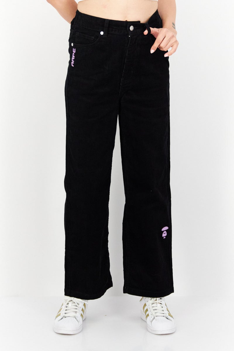 Aape By A Bathing Ape Women Regular Fit Embroidered Straight Pants, Black  - Image 1