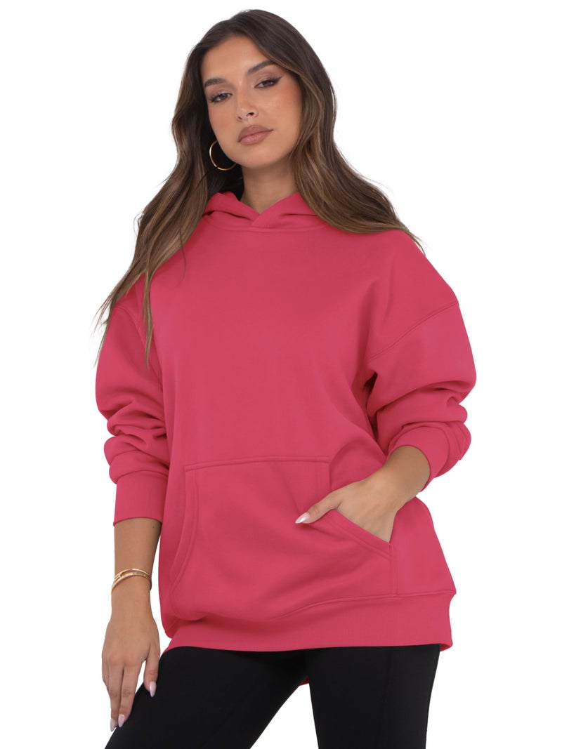 VIUTIL Womens Oversized Hoodies Fleece Loose Hooded Sweatshirt Fall Winter Outfits 2026 Trendy Clothes, Watermelon Red, Medium - Image 4