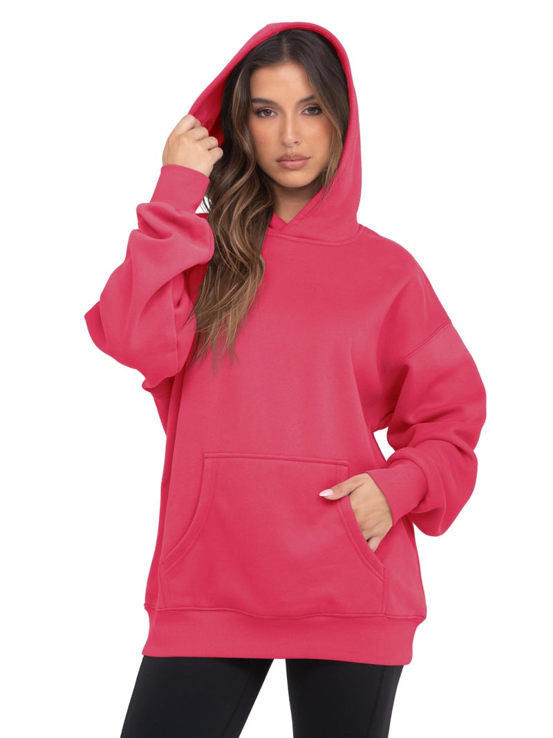 VIUTIL Womens Oversized Hoodies Fleece Loose Hooded Sweatshirt Fall Winter Outfits 2026 Trendy Clothes, Watermelon Red, Medium - Image 2