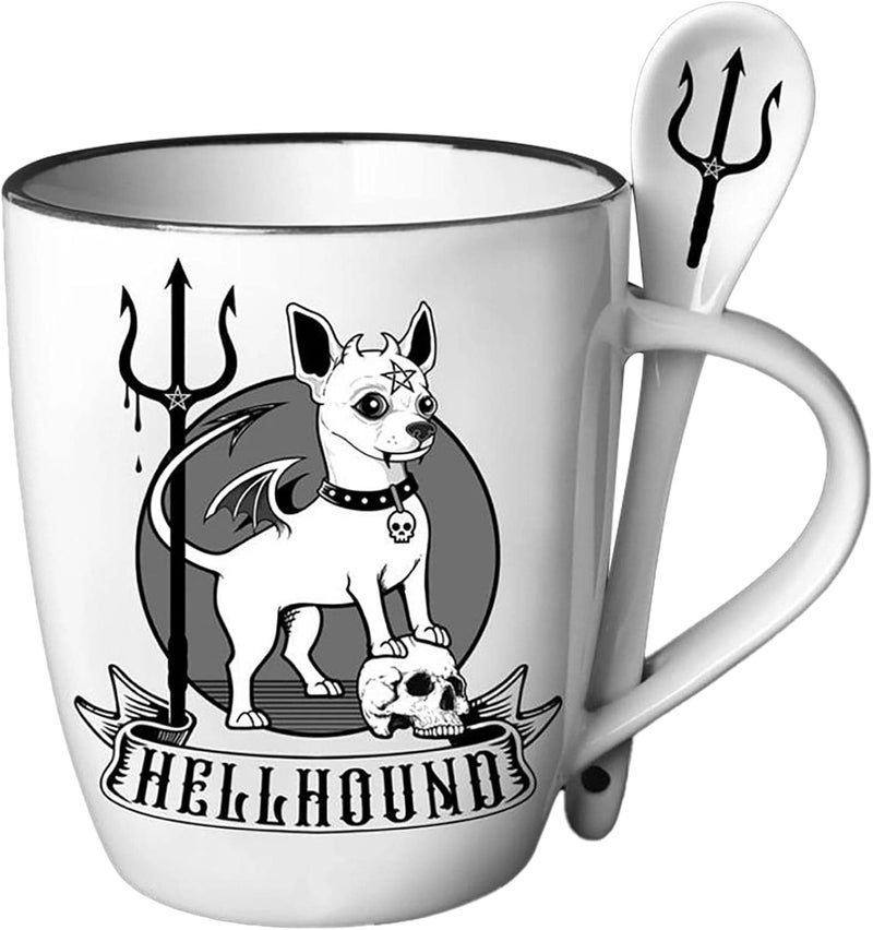 Alchemy Gothic Hellhound Mug and Spoon Set white 13oz ALMUG24 - Image 1
