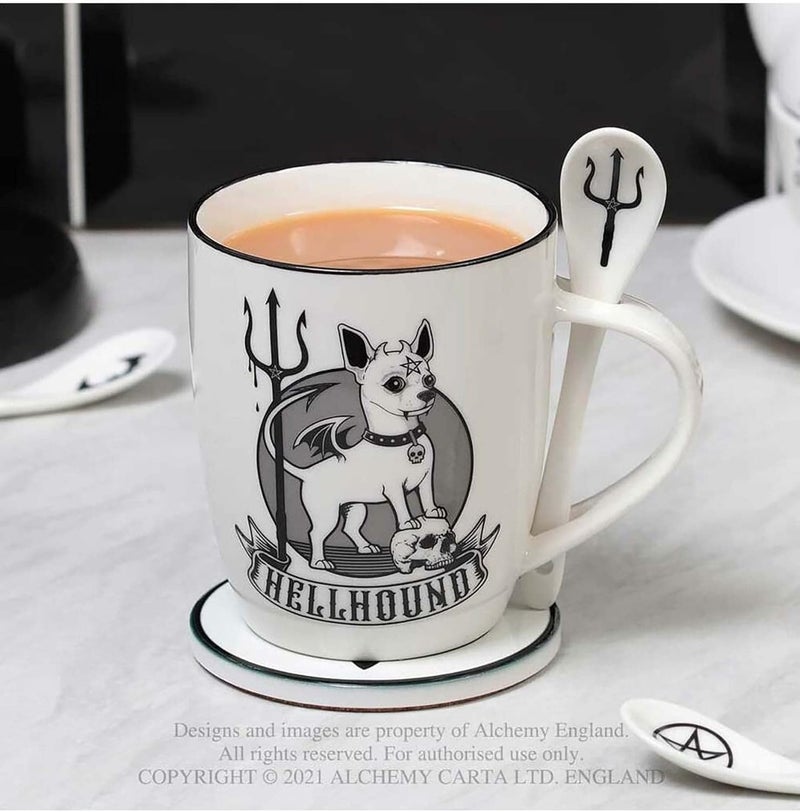 Alchemy Gothic Hellhound Mug and Spoon Set white 13oz ALMUG24 - Image 4
