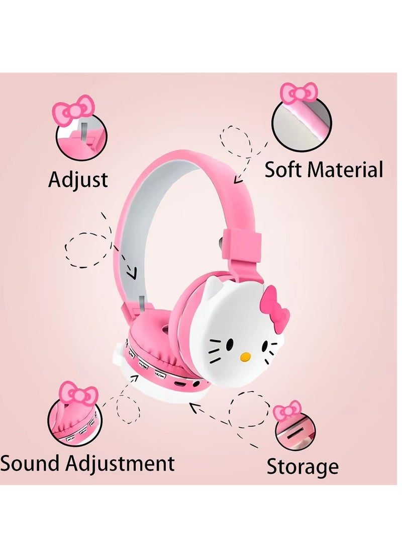 هالو كيتي سماعة اطفال؛لاسلكية  هالو كيتي 【سماعة اطفال 】بتصميم كرتوني لطيف【سماعات اطفال بلوتوث】 للبنات؛ سماعة بلوتوث وردية مريحة وخفيفة مع دعم MP3 وFM - Image 5