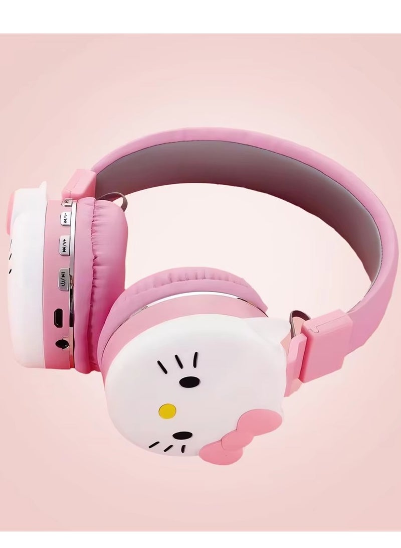 هالو كيتي سماعة اطفال؛لاسلكية  هالو كيتي 【سماعة اطفال 】بتصميم كرتوني لطيف【سماعات اطفال بلوتوث】 للبنات؛ سماعة بلوتوث وردية مريحة وخفيفة مع دعم MP3 وFM - Image 3