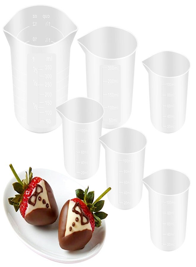 Bcautay 6 Pcs Silicone Cups for Melting Chocolate Silicone Measuring Cups with Scale Pouring Spout for DIY Chocolate Cake Strawberries Treats - Image 1