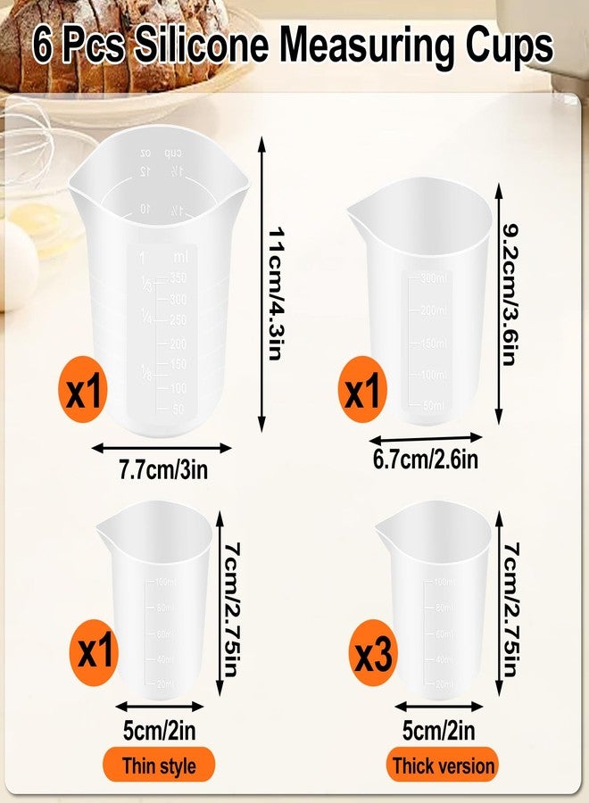 Bcautay 6 Pcs Silicone Cups for Melting Chocolate Silicone Measuring Cups with Scale Pouring Spout for DIY Chocolate Cake Strawberries Treats - Image 2