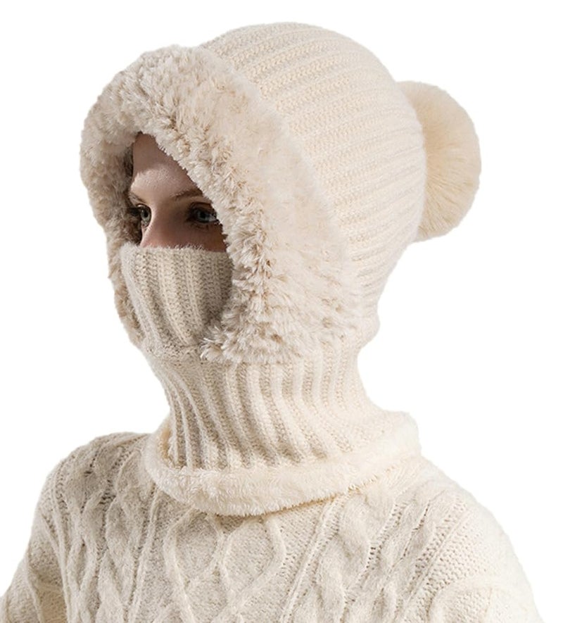 Womens Knit Beanie Hat Fleece Lined Winter Scarf Mask Set Snow Caps Plush Earmuff - Image 3