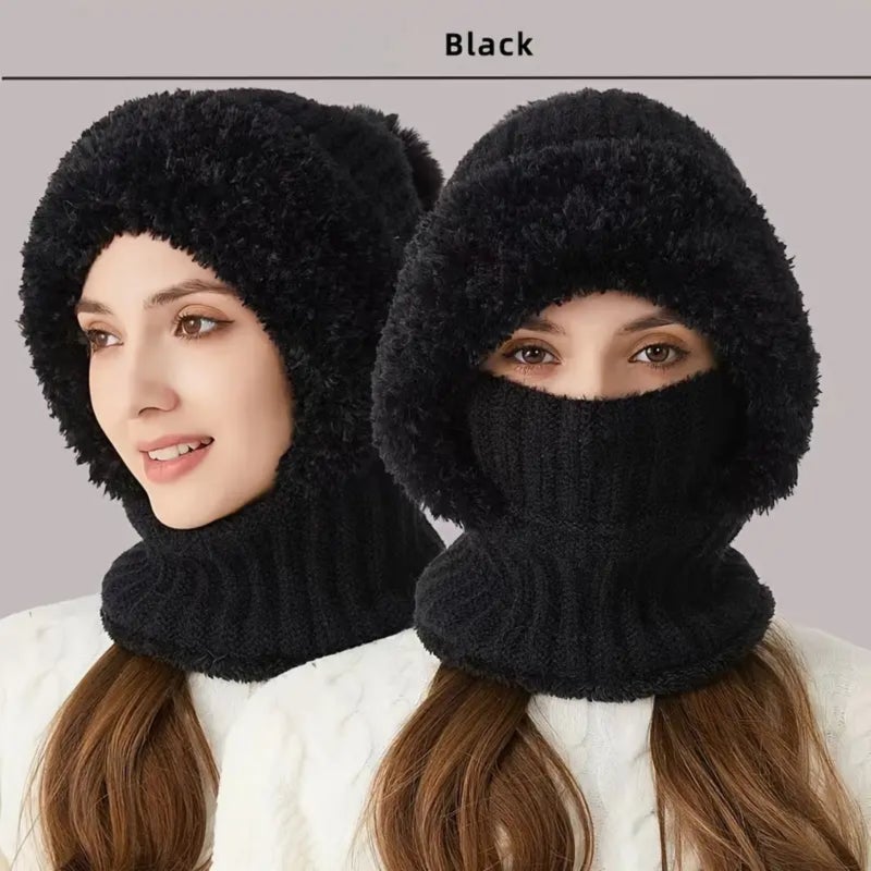 Womens Knit Beanie Hat Fleece Lined Winter Scarf Mask Set Snow Caps Plush Earmuff - Image 1