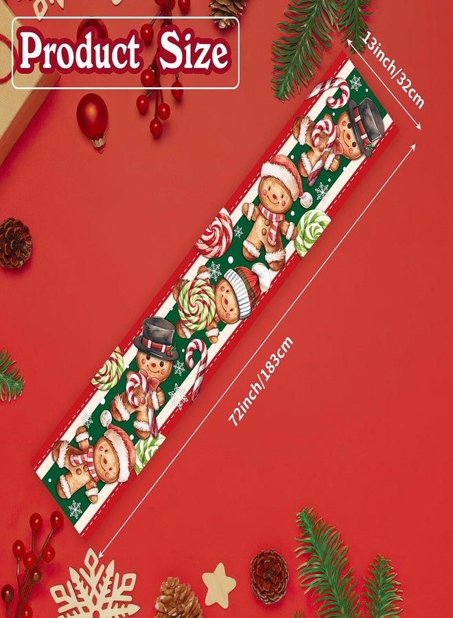FOIMAS Christmas Gingerbread Man Table Runner,72x13 Inch Peppermint Candy Cane Table Runner Gingerbread Man Table Mats for Christmas Kitchen Table Ornament Home Decor Party Decoration - Image 2