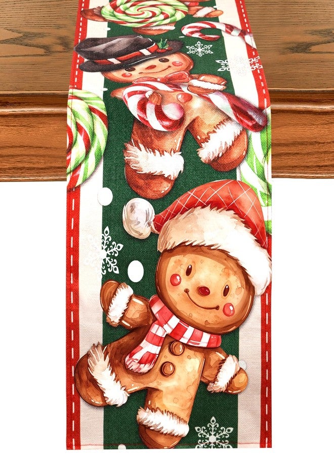 FOIMAS Christmas Gingerbread Man Table Runner,72x13 Inch Peppermint Candy Cane Table Runner Gingerbread Man Table Mats for Christmas Kitchen Table Ornament Home Decor Party Decoration - Image 1