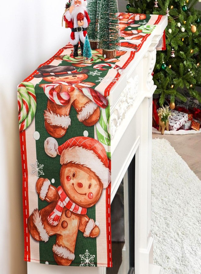 FOIMAS Christmas Gingerbread Man Table Runner,72x13 Inch Peppermint Candy Cane Table Runner Gingerbread Man Table Mats for Christmas Kitchen Table Ornament Home Decor Party Decoration - Image 4
