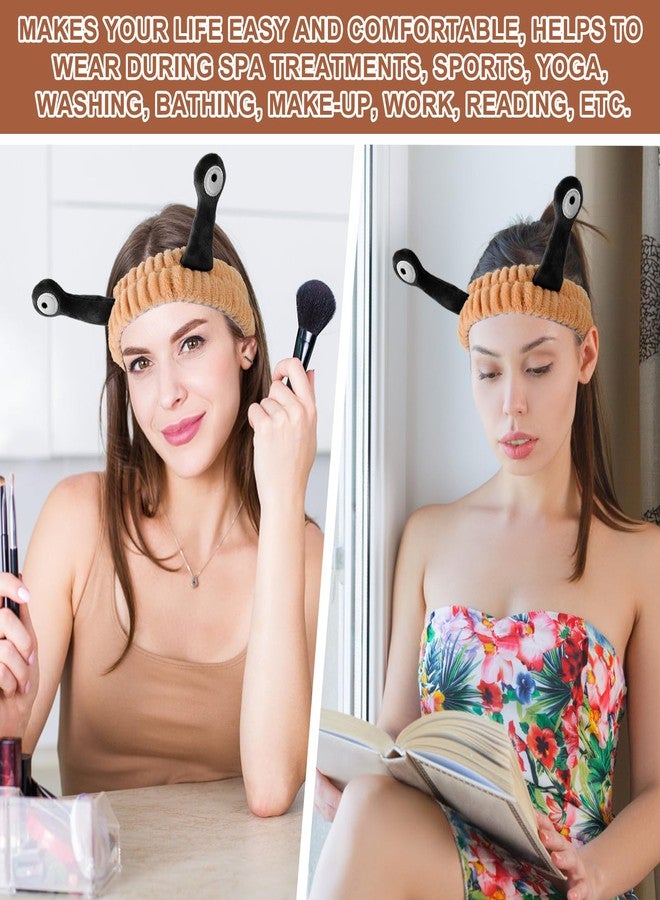 Molain Headbands for Women, Cute Palm and Snail Spa Headbands, Coral Fleece Skincare Headband, Elastic Makeup Headband, Fun Hair Band for Washing Face, Shower, Beauty, and Skincare(Brown&Black) - Image 5