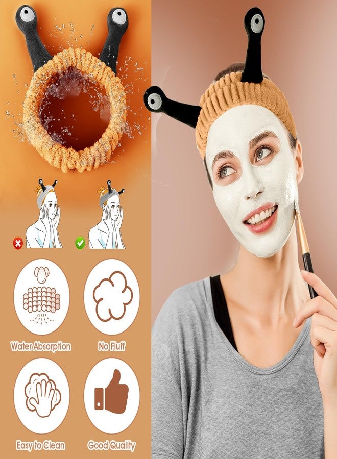 Molain Headbands for Women, Cute Palm and Snail Spa Headbands, Coral Fleece Skincare Headband, Elastic Makeup Headband, Fun Hair Band for Washing Face, Shower, Beauty, and Skincare(Brown&Black) - Image 4