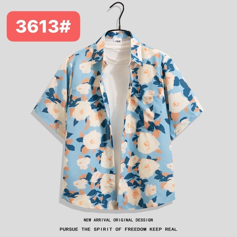 American Style All-Over Print Design Casual Shirt for Men and Women, 2025 Loose Fit Campus Couple Short Sleeve Top