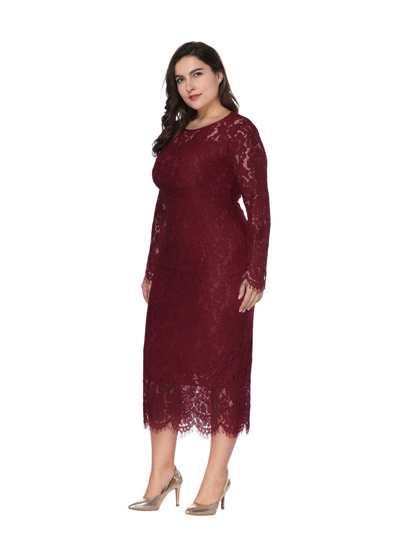 Loquat Women's Large Long Sleeved Lace Fitting Dress  - Image 2