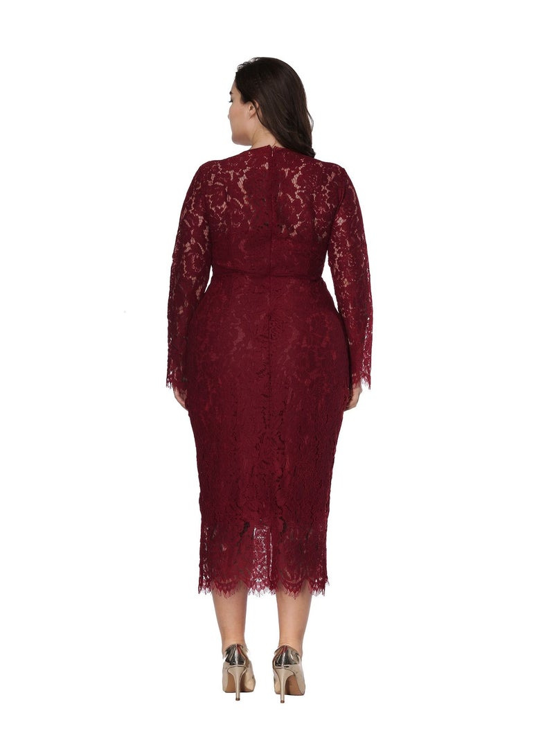 Loquat Women's Large Long Sleeved Lace Fitting Dress  - Image 3