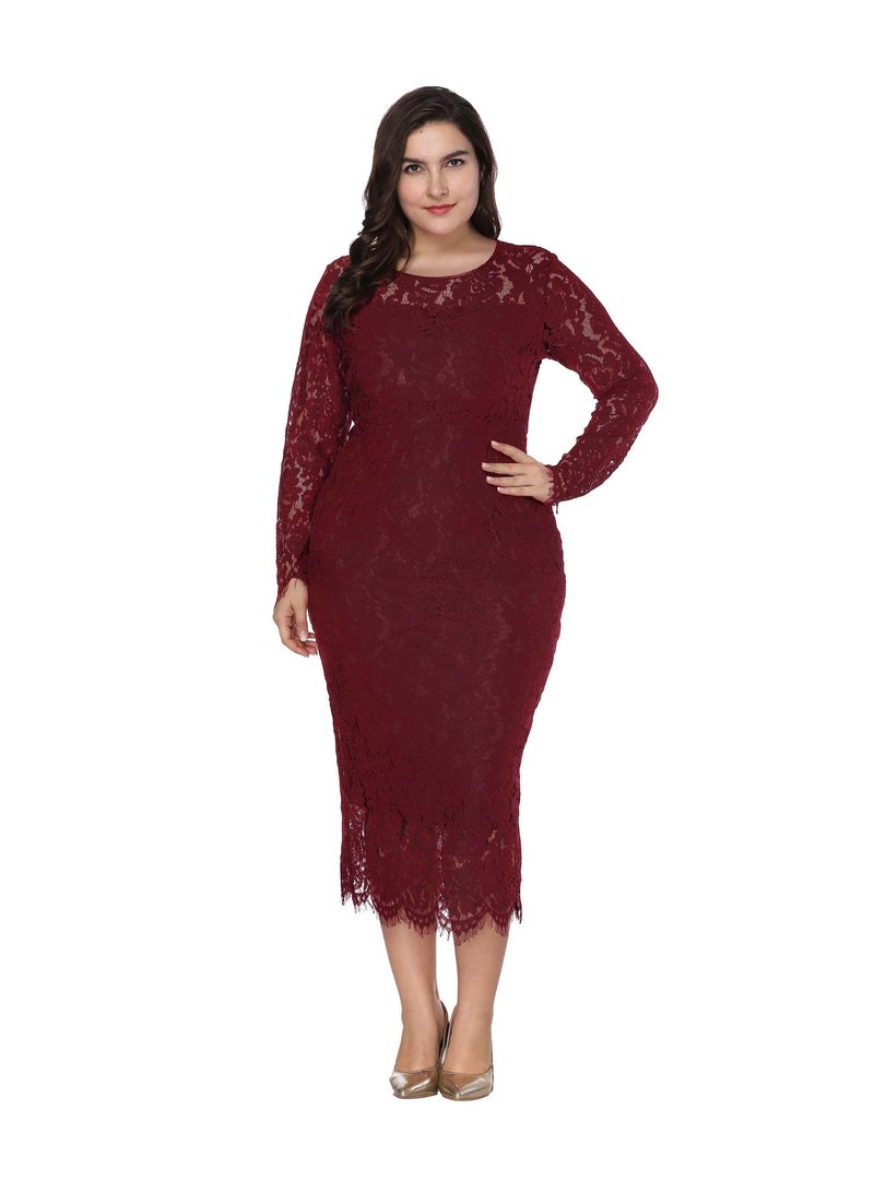 Loquat Women's Large Long Sleeved Lace Fitting Dress  - Image 1