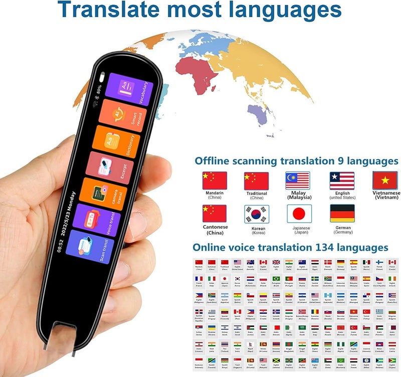 EVCRIERH Translation Pen Scan Reader Pen Text to Speech Device Language Translator Device Support 134 Languages OCR Reader Pen,Photo and Text & Voice Translation Device,Reading Pen (Black) - Image 2
