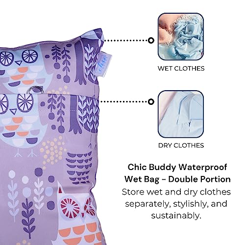 Chic Buddy Waterproof Wet Bag, Swimming Bag for Kids and Adults - Reusable Dry Bag for Travel, Beach, Pool, Gym, Diapers, Wet Swimsuits, Toiletries (ELF OWL, 30x40cm,Double Compartment) - Image 2