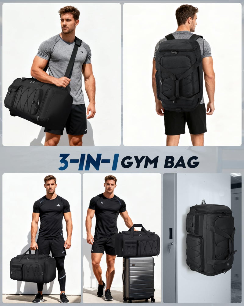 SDYSM Gym Bag for Men 45L Sports Duffel Bags 3-in-1 Travel Duffel Bag with Shoe Compartment, Gym Workout Backpack Carry On Weekender Bag Overnight Bag for Travel, Black - Image 2
