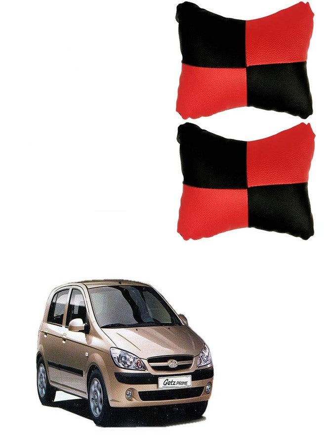 AdroitZ Red Universal Neck Rest Pillow Faux Leather Material in Check Design for All Cars_295 - Image 1