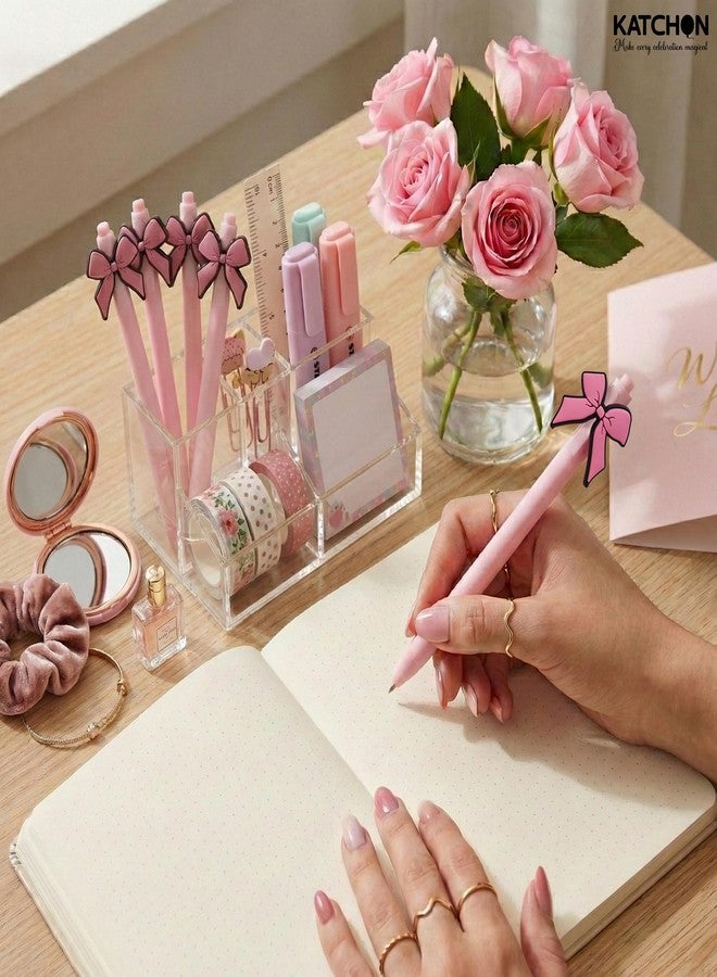 KatchOn, Pink Bow Pens - Pack of 6 | Coquette Aesthetic Retractable Ink Writing Ballpoint Pens | Bulk Birthday Bow Party Favors for Baby Shower Bridal Shower Party Supplies Office Pens for Women - Image 2