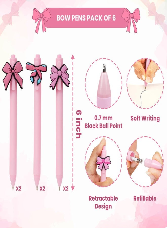 KatchOn, Pink Bow Pens - Pack of 6 | Coquette Aesthetic Retractable Ink Writing Ballpoint Pens | Bulk Birthday Bow Party Favors for Baby Shower Bridal Shower Party Supplies Office Pens for Women - Image 3