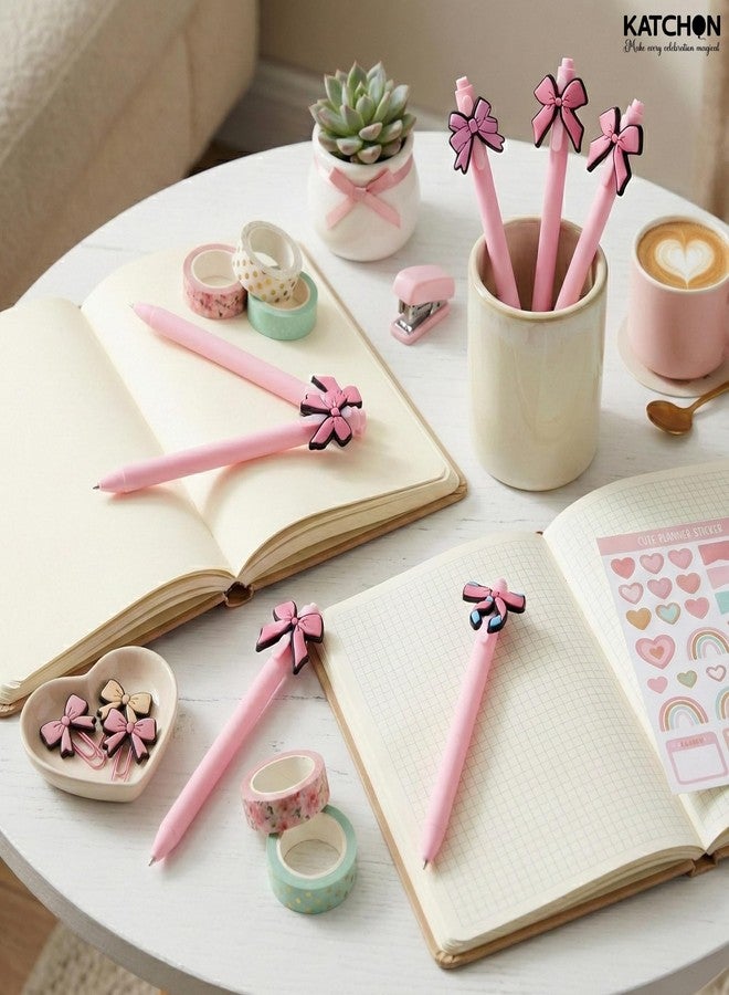 KatchOn, Pink Bow Pens - Pack of 6 | Coquette Aesthetic Retractable Ink Writing Ballpoint Pens | Bulk Birthday Bow Party Favors for Baby Shower Bridal Shower Party Supplies Office Pens for Women - Image 4