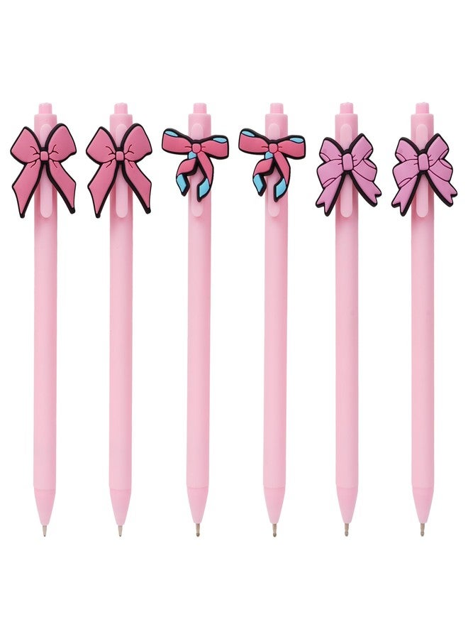 KatchOn, Pink Bow Pens - Pack of 6 | Coquette Aesthetic Retractable Ink Writing Ballpoint Pens | Bulk Birthday Bow Party Favors for Baby Shower Bridal Shower Party Supplies Office Pens for Women - Image 1