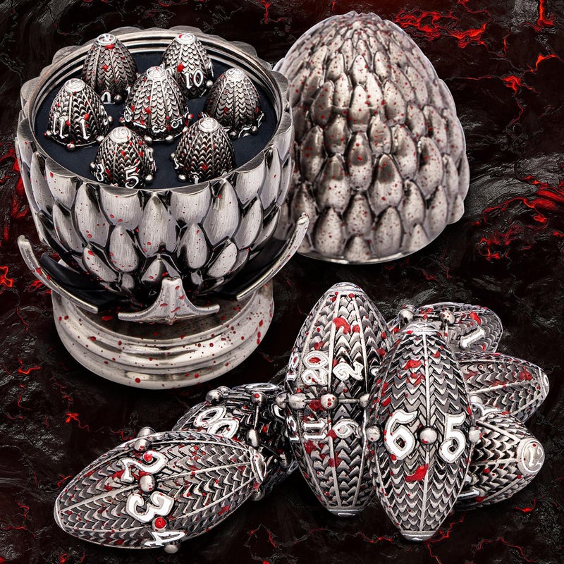 ARUOHHA DND Metal Dice Blood Splatter Dragon Egg Dice with Rotating Dragon Egg Shell Role Playing Game RPG Polyhedral D and D Dice Set D20 D12 D10 D8 D6 D4 - Image 3
