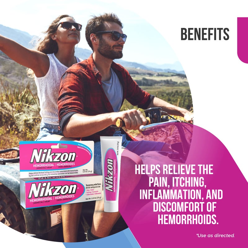 Nikzon كريم نيكزون لعلاج البواسير، مقلص للأوعية الدموية ومسكن، تخفيف سريع من الألم، الحكة، الاحتراق والالتهاب، 0.9 أونصة - Image 2