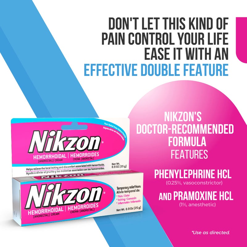Nikzon كريم نيكزون لعلاج البواسير، مقلص للأوعية الدموية ومسكن، تخفيف سريع من الألم، الحكة، الاحتراق والالتهاب، 0.9 أونصة - Image 3