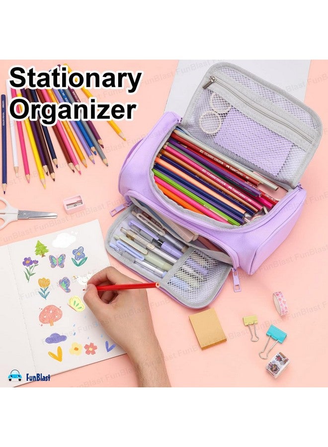 فنبلاست حافظة أقلام فن بلاست كبيرة السعة، حافظة أقلام محمولة متعددة الأغراض بسحاب، حقيبة أنيقة للفتيات، حافظة أقلام كاواي، حقائب لطيفة للفتيات، مجموعة منظم أدوات مكتبية (أرجواني) - Image 5