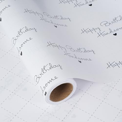 ZINTBIAL Birthday Wrapping Paper for Men - Happy Birthday Handsome Design for Special Friend, Husband, Boyfriend - 17 Inches x 16.5 Feet, Cut Lines on Back - Image 1