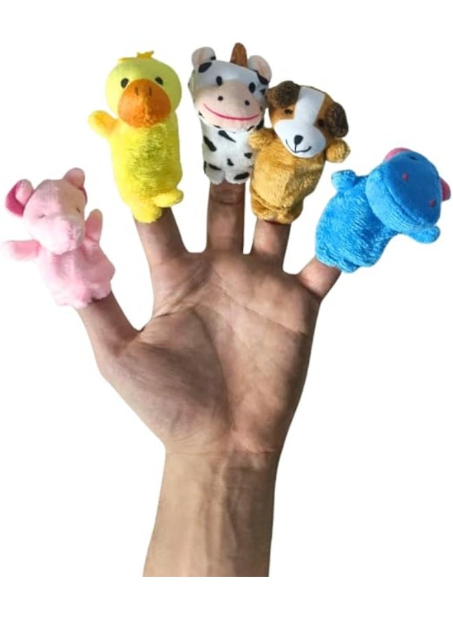 Set of 5 soft plush finger puppets made of small cartoon creatures for storytelling, educational performances, school learning puppets, and play theater (Elephant, Duck, Dog, and Hippos) - Image 4