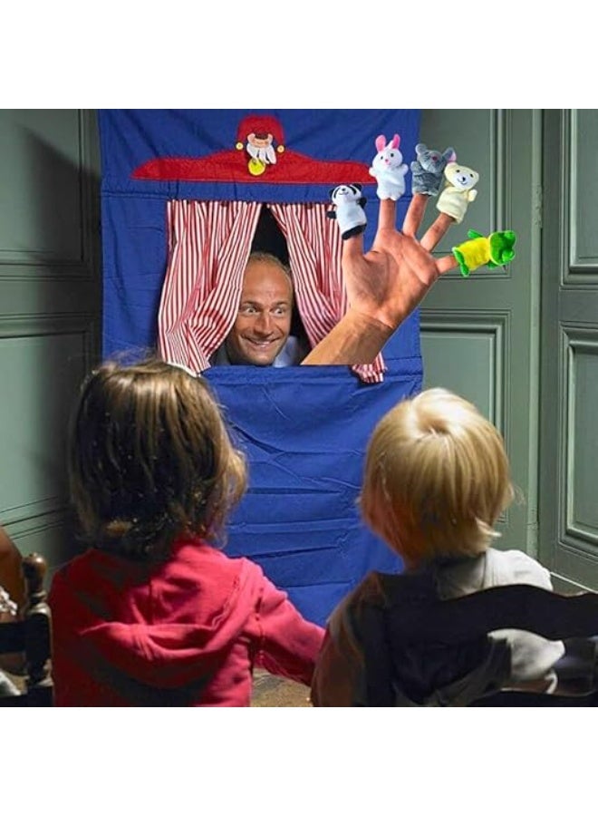 Set of 5 soft plush finger puppets made of small cartoon creatures for storytelling, educational performances, school learning puppets, and play theater (Elephant, Duck, Dog, and Hippos) - Image 2