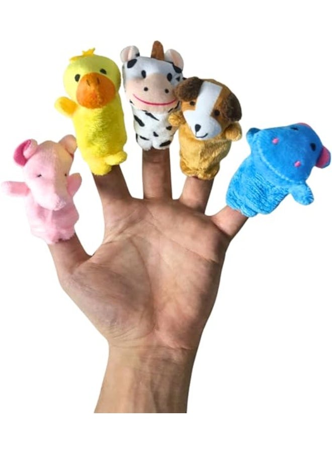 Set of 5 soft plush finger puppets made of small cartoon creatures for storytelling, educational performances, school learning puppets, and play theater (Elephant, Duck, Dog, and Hippos) - Image 3