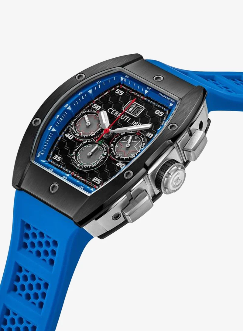 شيروتي 1881 Cerruti 1881 Ovaro Analog Black Watch For Men Sapphire Coated Curve Glass And Silicone Strap 51mm Water Resistant 5 ATM - CIWGO0042401