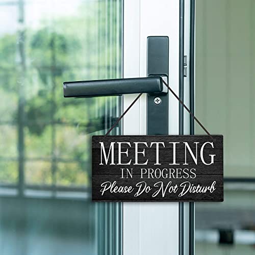 Putuo Decor Meeting in Progress Please Do Not Disturb Door Sign, Reversible Double Sided Sign for Business, Office, 10x5 Inches PVC Hanging Plaque - Image 4