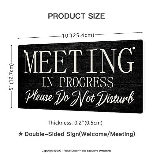 Putuo Decor Meeting in Progress Please Do Not Disturb Door Sign, Reversible Double Sided Sign for Business, Office, 10x5 Inches PVC Hanging Plaque - Image 2