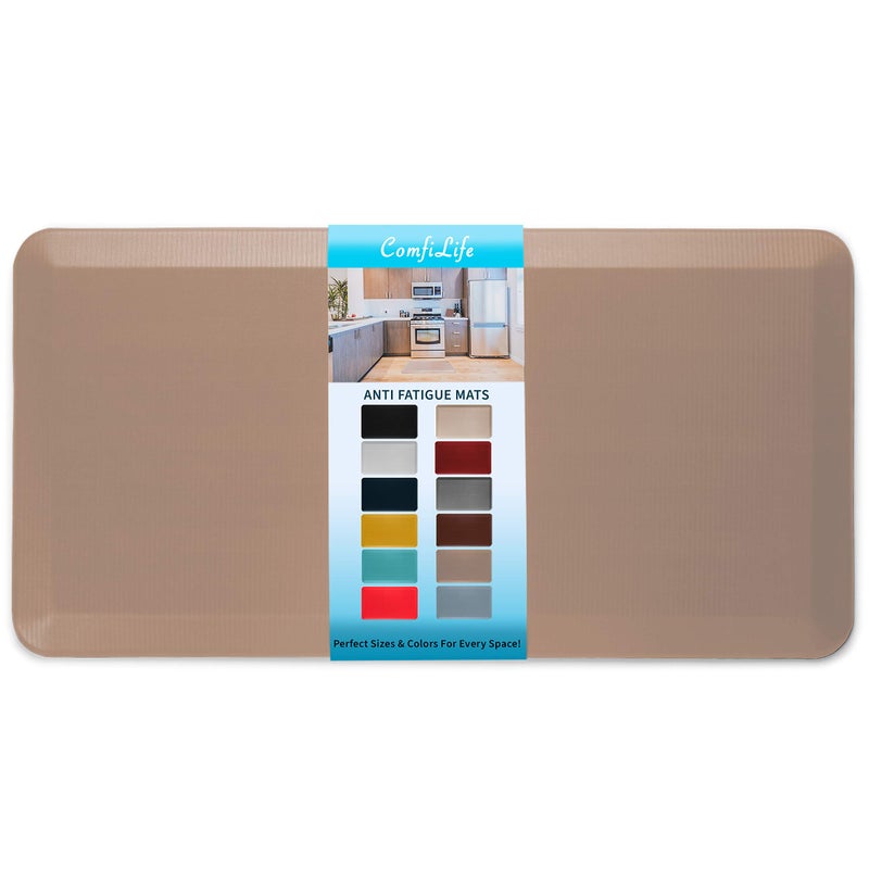 ComfiLife Anti Fatigue Floor Mat – 3/4 Inch Thick Perfect Kitchen Mat, Standing Desk Mat – Comfort at Home, Office, Garage – Durable – Stain Resistant – Non-Slip Bottom (24" x 70", Beige) - Image 1