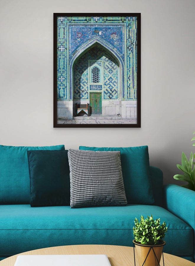 آرت دیکور  فن ديكور أزرق أخضر باب إسلامي جدار الفن المعماري فن مؤطر الفنون الجميلة مع السنانير فن التصميم التقليدي لغرفة المعيشة غرفة نوم مكتب ديكور المنزل الهدايا  - Image 2